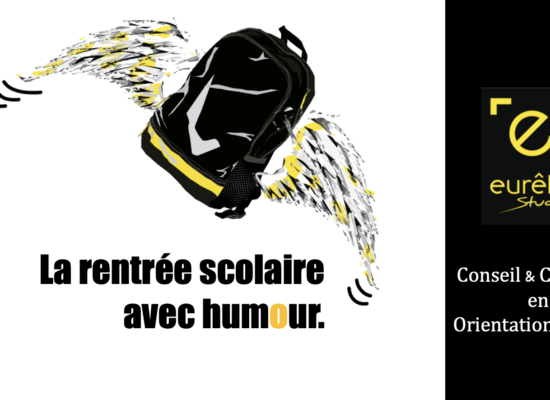 Cartable qui vole pour symboliser une rentrée scolaire prise avec humour