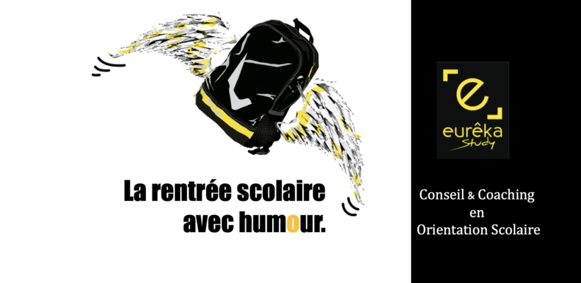 Cartable qui vole pour symboliser une rentrée scolaire prise avec humour