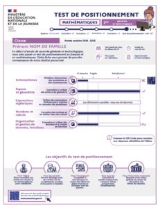 test de positionnement seconde - fiche de restitution mathématiques